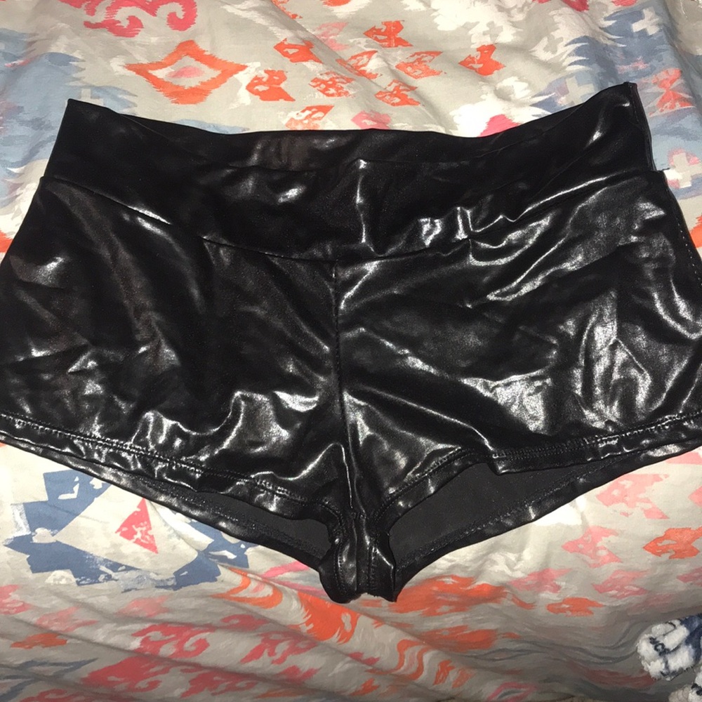 Black leather booty shorts